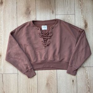 abercrombie and fitch cropped lace up soft collection brown sweatshirt small